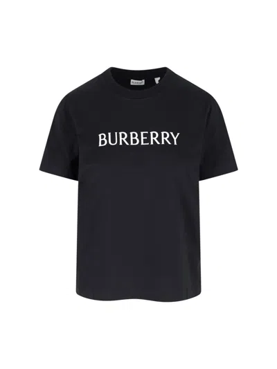 Burberry Women Cotton T-shirt With Logo In Blue