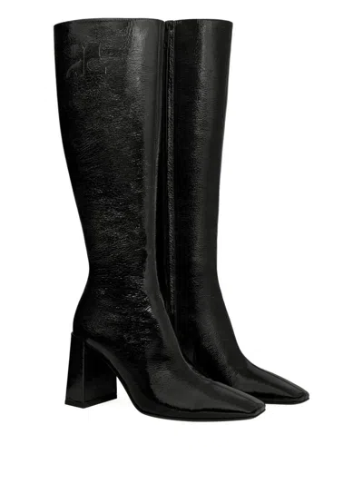 Courrèges Knee High Boots Pointed Toe Block Heel In Black