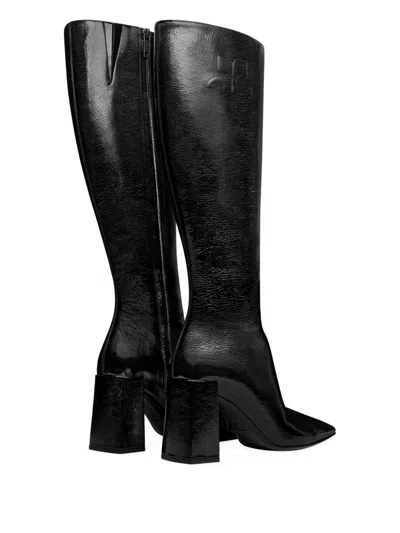 Courrèges Knee High Boots Pointed Toe Block Heel In Black