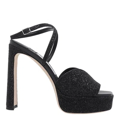 Jimmy Choo Karli 125 Glitter Platform Sandals In Black