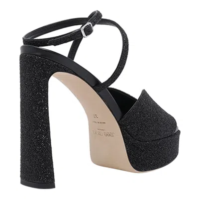 Jimmy Choo Karli 125 Glitter Platform Sandals In Black