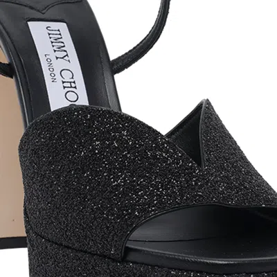 Jimmy Choo Karli 125 Glitter Platform Sandals In Black