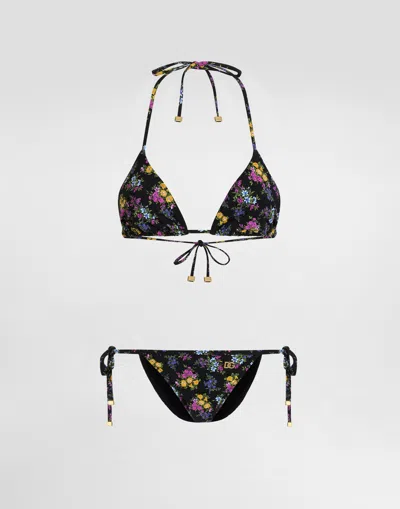 Dolce & Gabbana Adjustable Triangle Bikini Set With Thong Bottoms In Multi