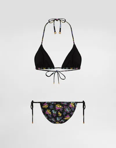 Dolce & Gabbana Adjustable Triangle Bikini Set With Thong Bottoms In Multi