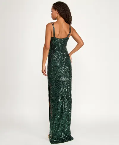 Emerald Sundae Juniors' Sequined Side-slit Gown, Created For Macy's In Green