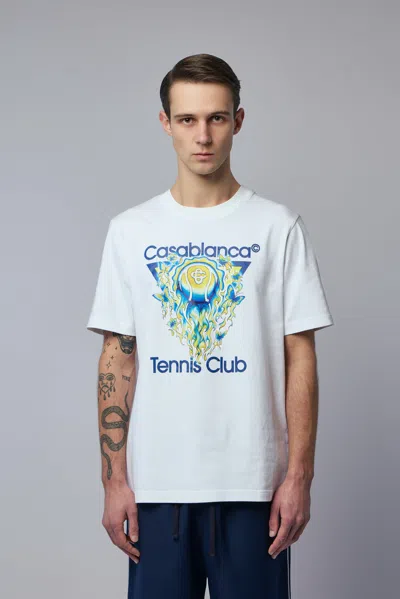 Casablanca Men White Crewneck T-shirt With Logo Print On The Front In Cotton Man
