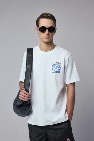 Casablanca Men White Crewneck T-shirt With Logo Detail On The Front And Maxi Logo On The Rear In Cot