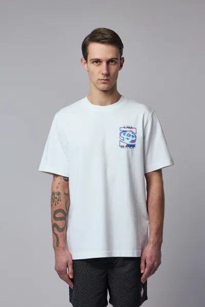 Casablanca Men White Crewneck T-shirt With Logo Detail On The Front And Maxi Logo On The Rear In Cot
