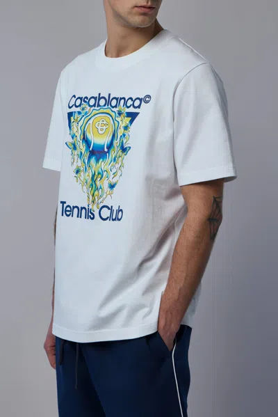 Casablanca Men White Crewneck T-shirt With Logo Print On The Front In Cotton Man