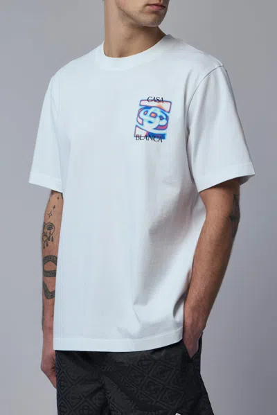 Casablanca Men White Crewneck T-shirt With Logo Detail On The Front And Maxi Logo On The Rear In Cot