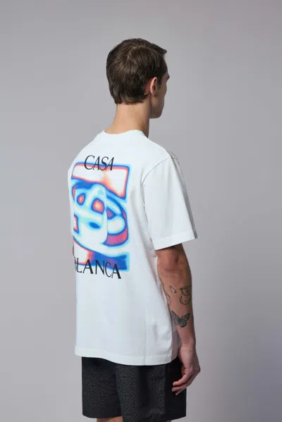 Casablanca Men White Crewneck T-shirt With Logo Detail On The Front And Maxi Logo On The Rear In Cot