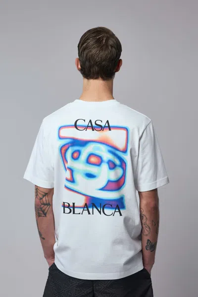 Casablanca Men White Crewneck T-shirt With Logo Detail On The Front And Maxi Logo On The Rear In Cot