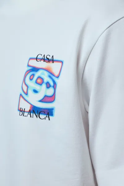 Casablanca Men White Crewneck T-shirt With Logo Detail On The Front And Maxi Logo On The Rear In Cot