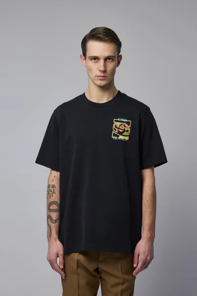 Casablanca Black Crewneck T-shirt With Logo Detail On The Front And Maxi Logo On The Rear In Cotton Man