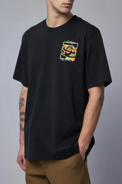 Casablanca Black Crewneck T-shirt With Logo Detail On The Front And Maxi Logo On The Rear In Cotton Man