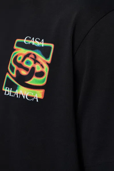 Casablanca Black Crewneck T-shirt With Logo Detail On The Front And Maxi Logo On The Rear In Cotton Man