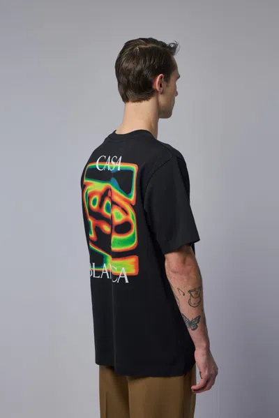 Casablanca Black Crewneck T-shirt With Logo Detail On The Front And Maxi Logo On The Rear In Cotton Man
