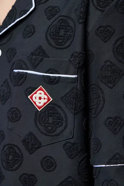 Casablanca Men Black Shirt With Classic Lapels And All-over Embossed Monogram In Cotton Man