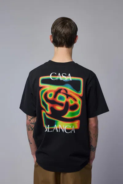 Casablanca Black Crewneck T-shirt With Logo Detail On The Front And Maxi Logo On The Rear In Cotton Man