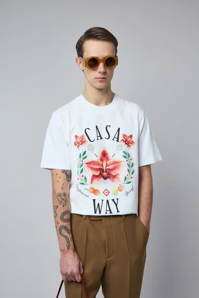 Casablanca Casa Way Orchid Organic Cotton T Shirt In White