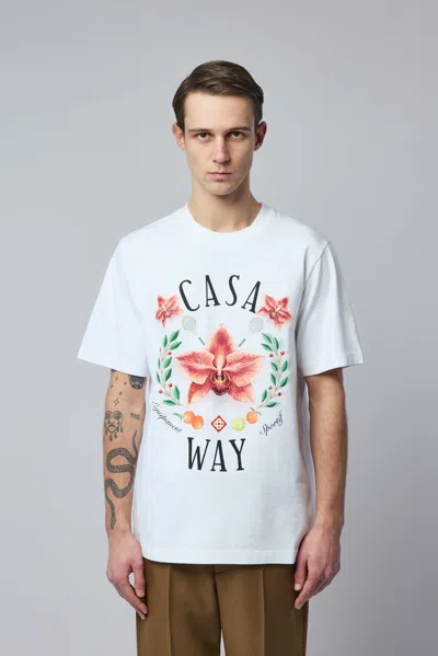 Casablanca Casa Way Orchid Organic Cotton T Shirt In White