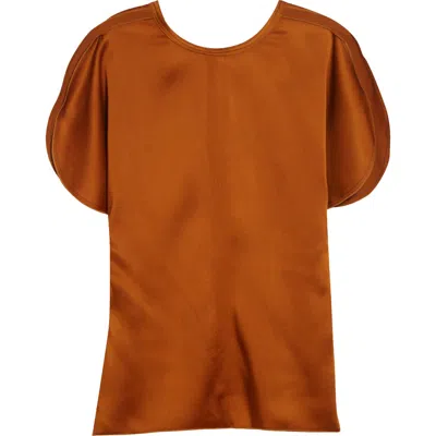 Victoria Beckham Womens Draped Sleeve Satin Top Bronze In Orange