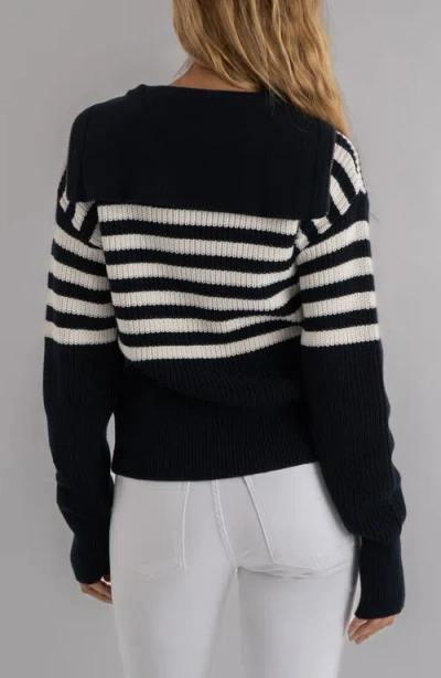 Kut From The Kloth Noelle Stripe Front Zip Cotton Sweater In Black