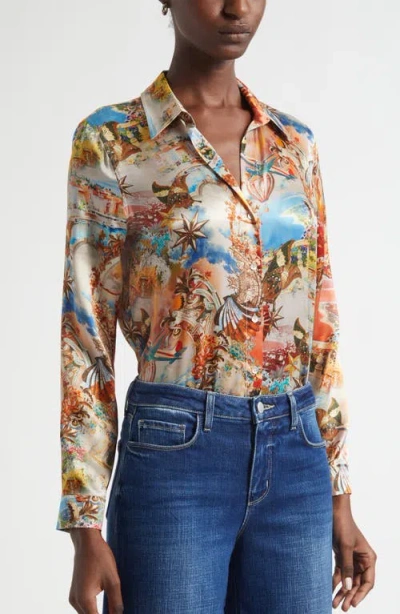L'agence Tyler Collage Print Silk Button-up Shirt In Multi