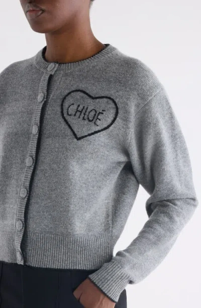 Chloé Wool And Cashmere Cardigan With Logo Knitwear Grey In Gray