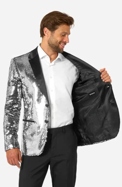 Opposuits Shiny Silver Sequin Dinner Jacket In Silver