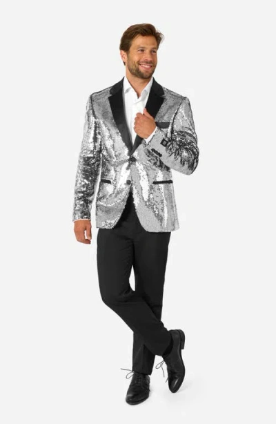 Opposuits Shiny Silver Sequin Dinner Jacket In Silver