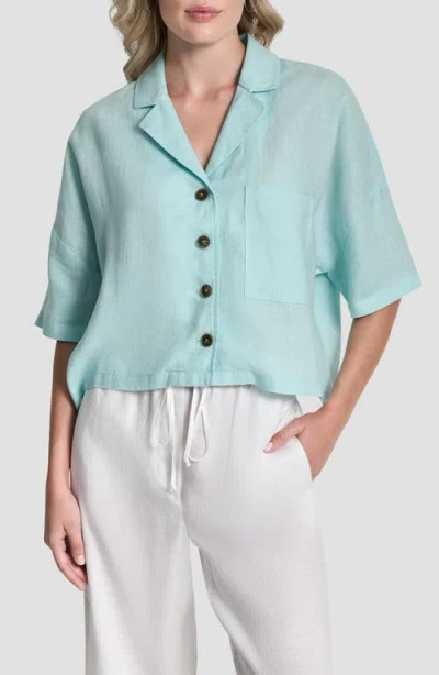 Dkny Collared Linen Blouse In Blue