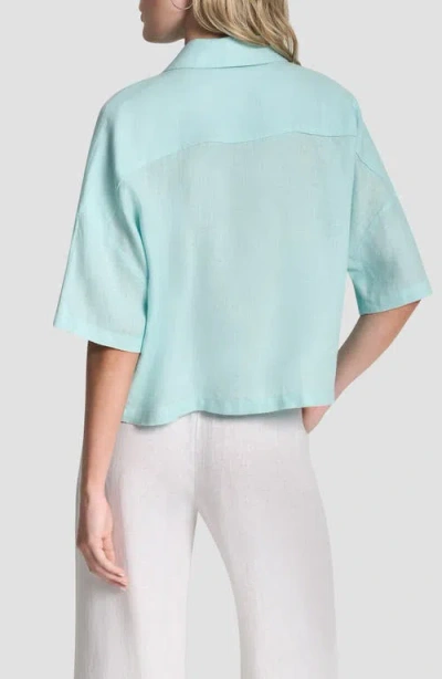 Dkny Collared Linen Blouse In Blue