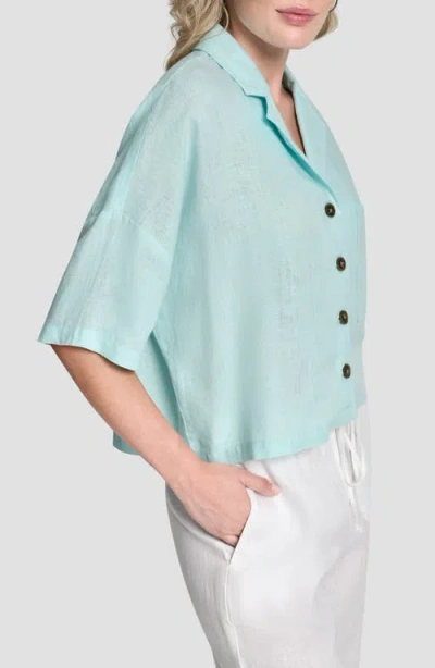 Dkny Collared Linen Blouse In Blue