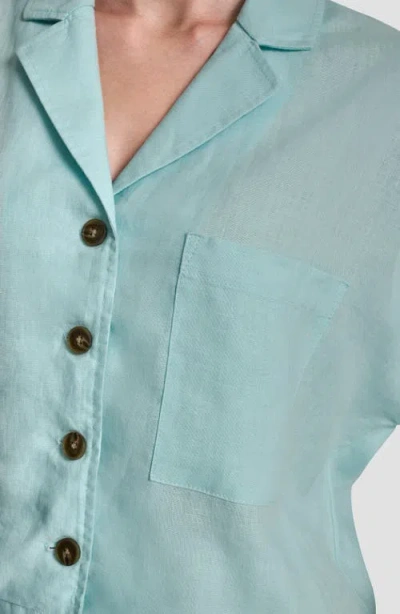 Dkny Collared Linen Blouse In Blue