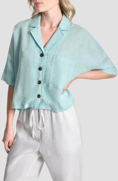 Dkny Collared Linen Blouse In Blue