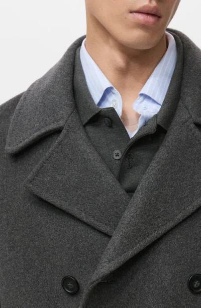 Mango Wool Blend Double Breasted Peacoat In Black