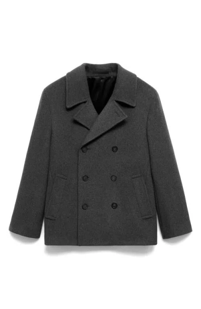 Mango Wool Blend Double Breasted Peacoat In Black