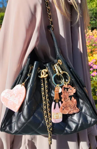 Solar Eclipse Hand Painted Rosé Key Chain Bag Charm In Gold