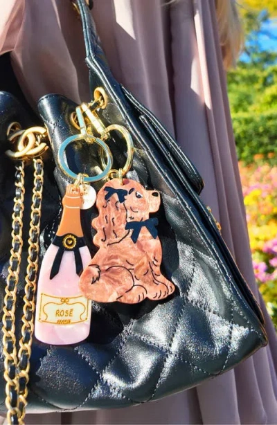 Solar Eclipse Hand Painted Puppy Key Chain Bag Charm In Gold