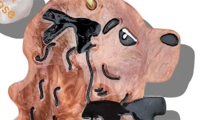 Solar Eclipse Hand Painted Puppy Key Chain Bag Charm In Gold