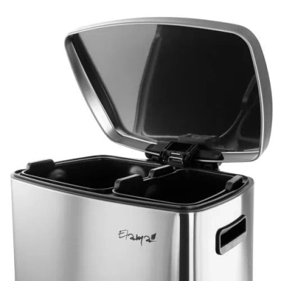 Elama 2 Compartment Large 10.6 Gallon Split Stainless Steel Step Trash Bin With Slow Close Mechanism In Silver