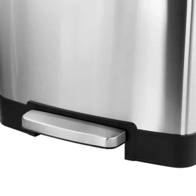 Elama 2 Compartment Large 10.6 Gallon Split Stainless Steel Step Trash Bin With Slow Close Mechanism In Silver