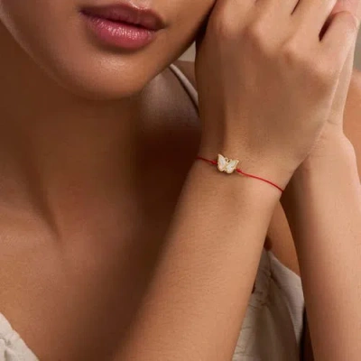 Karma And Luck Transcendent Guide Mother Of Pearl Butterfly Red String Bracelet In Multi