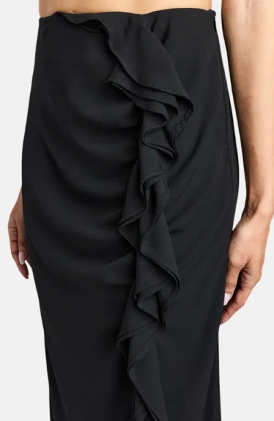 Santorelli Harley Midi Skirt With Asymmetrical Cascading Ruffle In Black