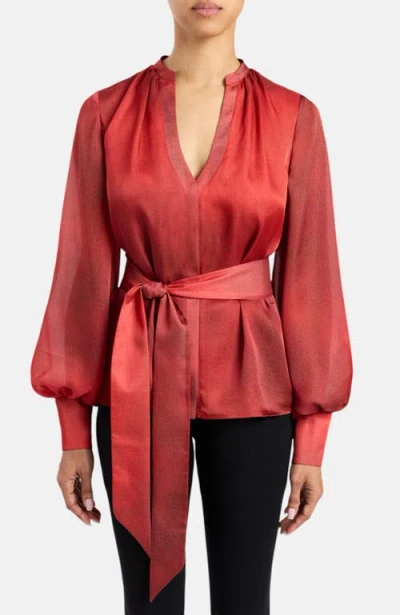 Santorelli Willow Buttoned Blouse In Red