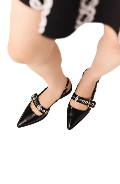 Maje Flat Leather Strap Slingbacks In Black