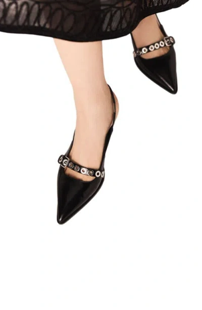 Maje Leather Pumps With Eyelet Strap In Black