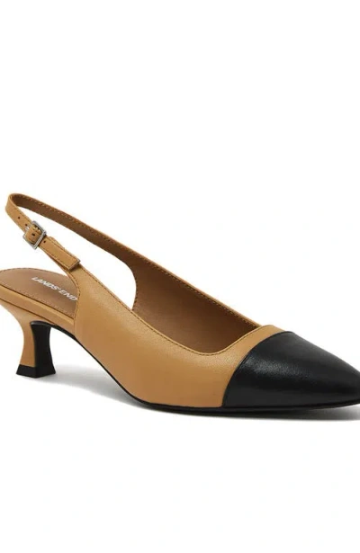 Lands' End Leather Slingback Cap Toe Kitten Heels In Multi