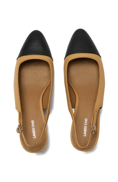 Lands' End Leather Slingback Cap Toe Kitten Heels In Multi